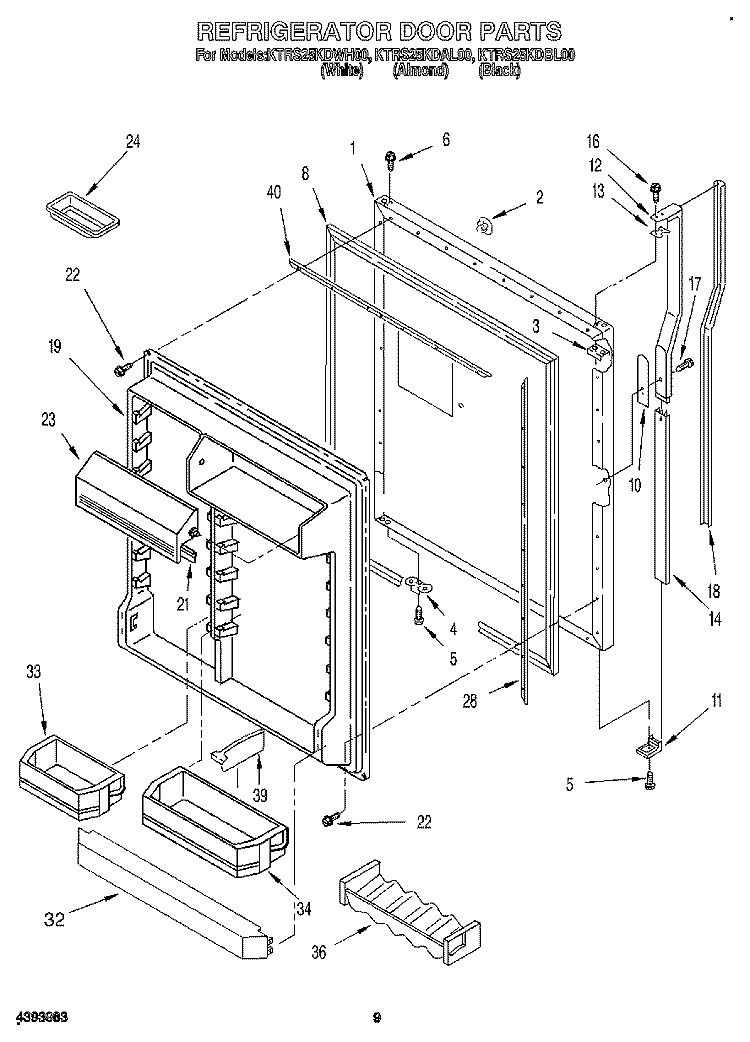 REFRIGERATOR DOOR Diagram and Parts List for KTRS25KDBL00  KitchenAid Refrigerator