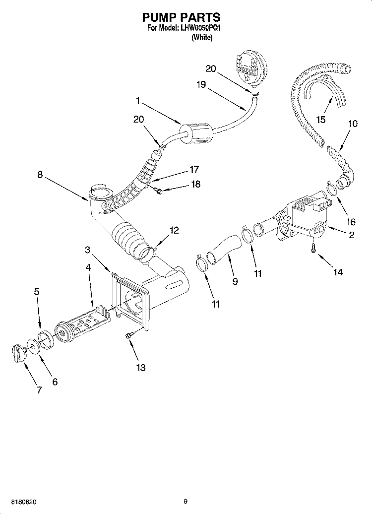 PUMP PARTS, OPTIONAL PARTS (NOT INCLUDED) Diagram and Parts List for LHW0050PQ1  Whirlpool Washer
