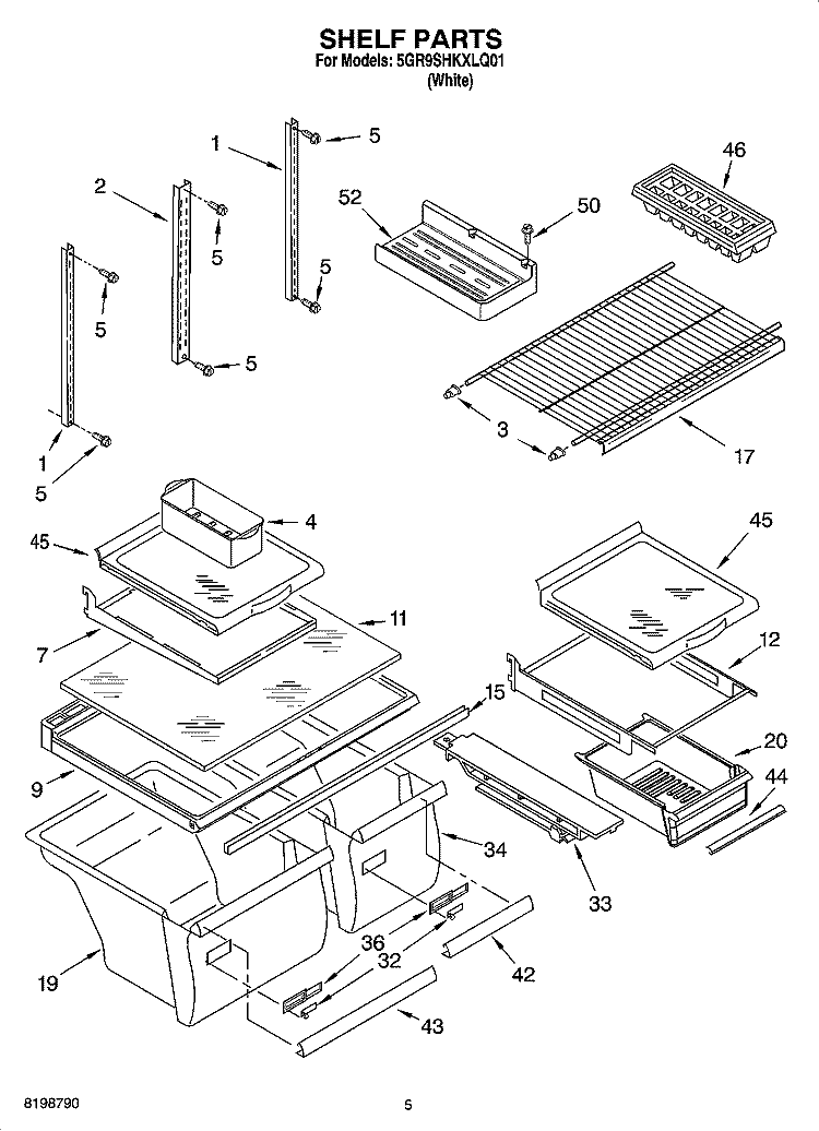 SHELF PARTS Diagram and Parts List for 5GR9SHKXLQ01  Whirlpool Refrigerator