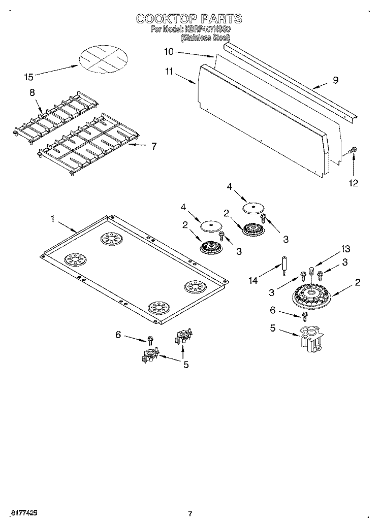 COOKTOP Diagram and Parts List for KDRP407HSS0  KitchenAid Range