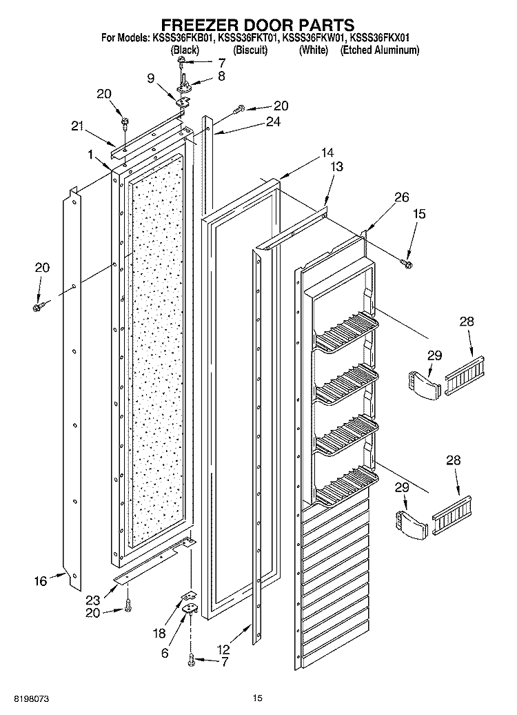 FREEZER DOOR Diagram and Parts List for KSSS36FKX01  KitchenAid Refrigerator