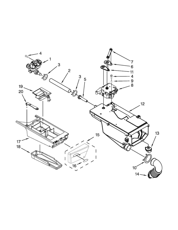Dispenser Parts Diagram and Parts List for WFW8300SW01  Whirlpool Washer