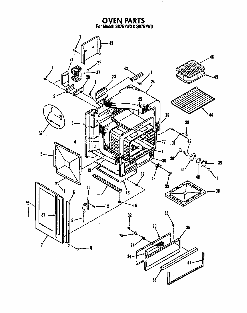 Oven Diagram and Parts List for S8757*3  Roper Range