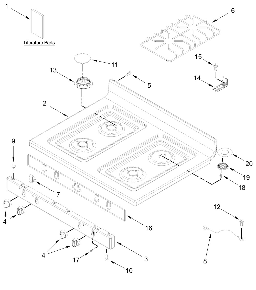 Cooktop Parts Diagram and Parts List for VRGW3162RS0  Whirlpool Range