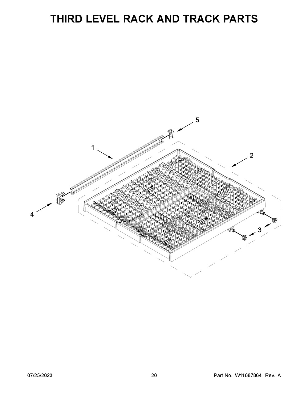 Third Level Rack And Track Parts Diagram and Parts List for WDT730HAMZ1  Whirlpool Dishwasher