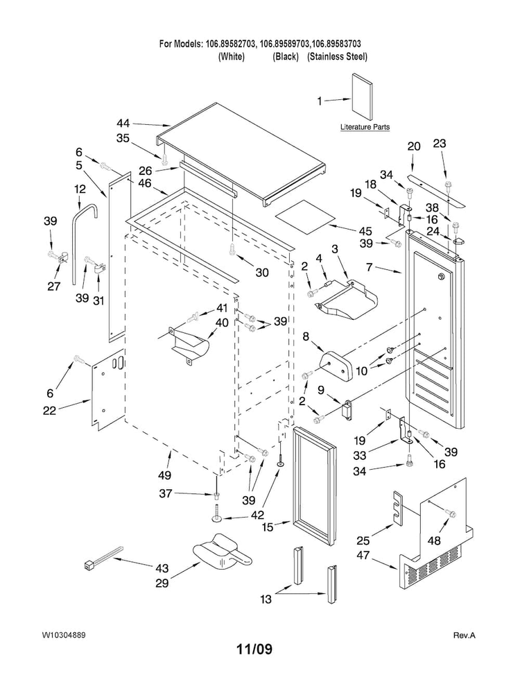 Cabinet Liner And Door Parts Diagram and Parts List for 10689589703  Kenmore Ice Maker