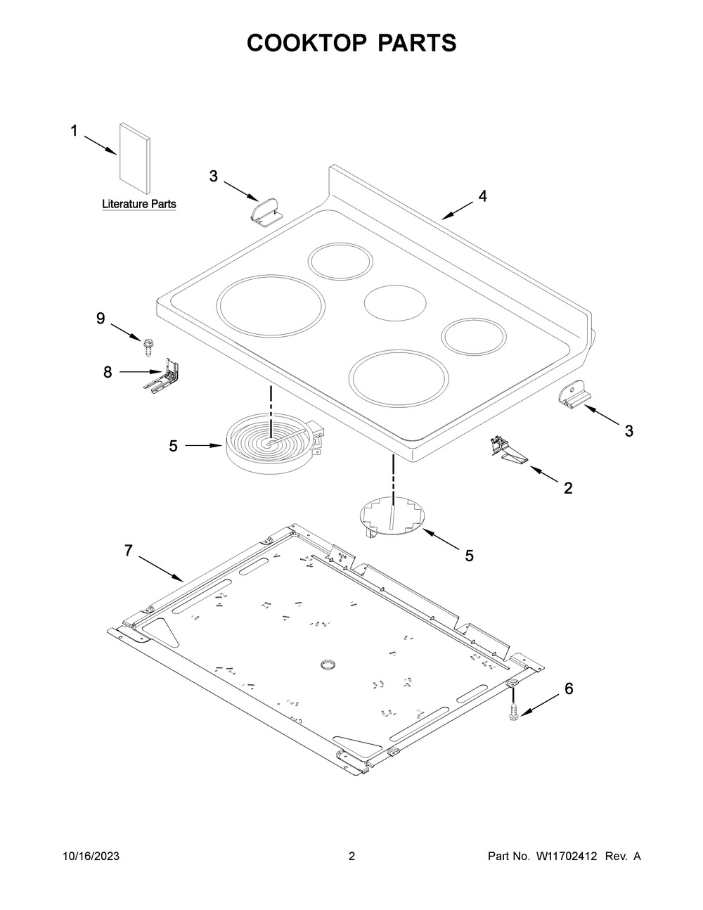 Cooktop Parts Diagram and Parts List for WFE525S0JW4  Whirlpool Range