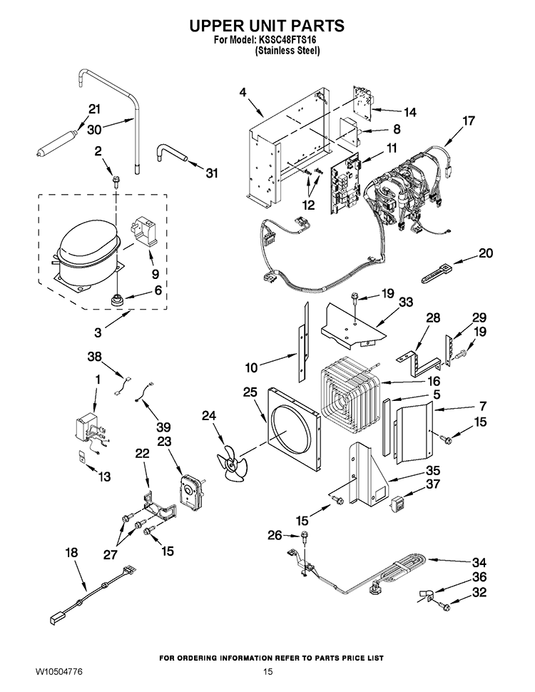 UPPER UNIT PARTS Diagram and Parts List for KSSC48FTS16  KitchenAid Refrigerator