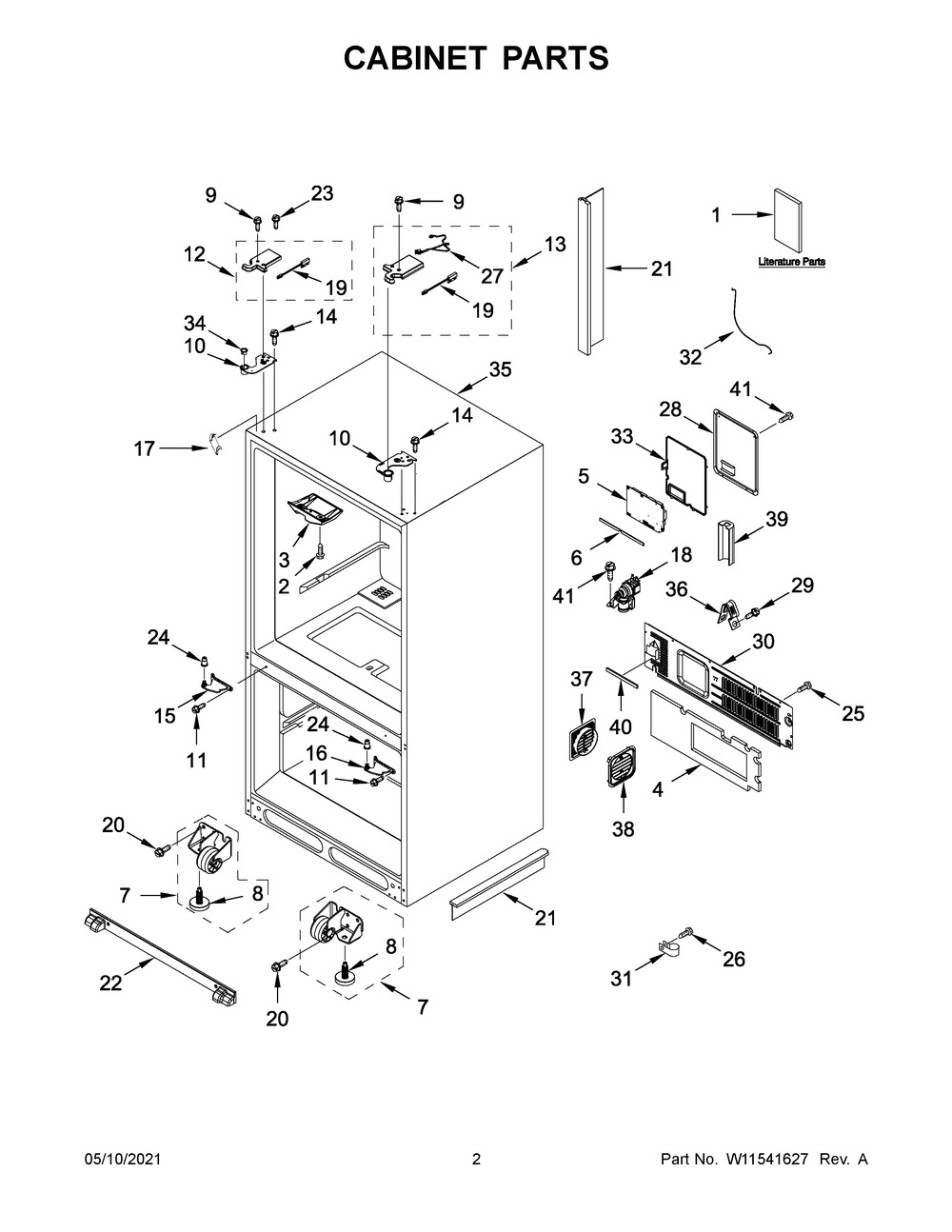 Cabinet Parts Diagram and Parts List for WRF954CIHW02  Whirlpool Refrigerator