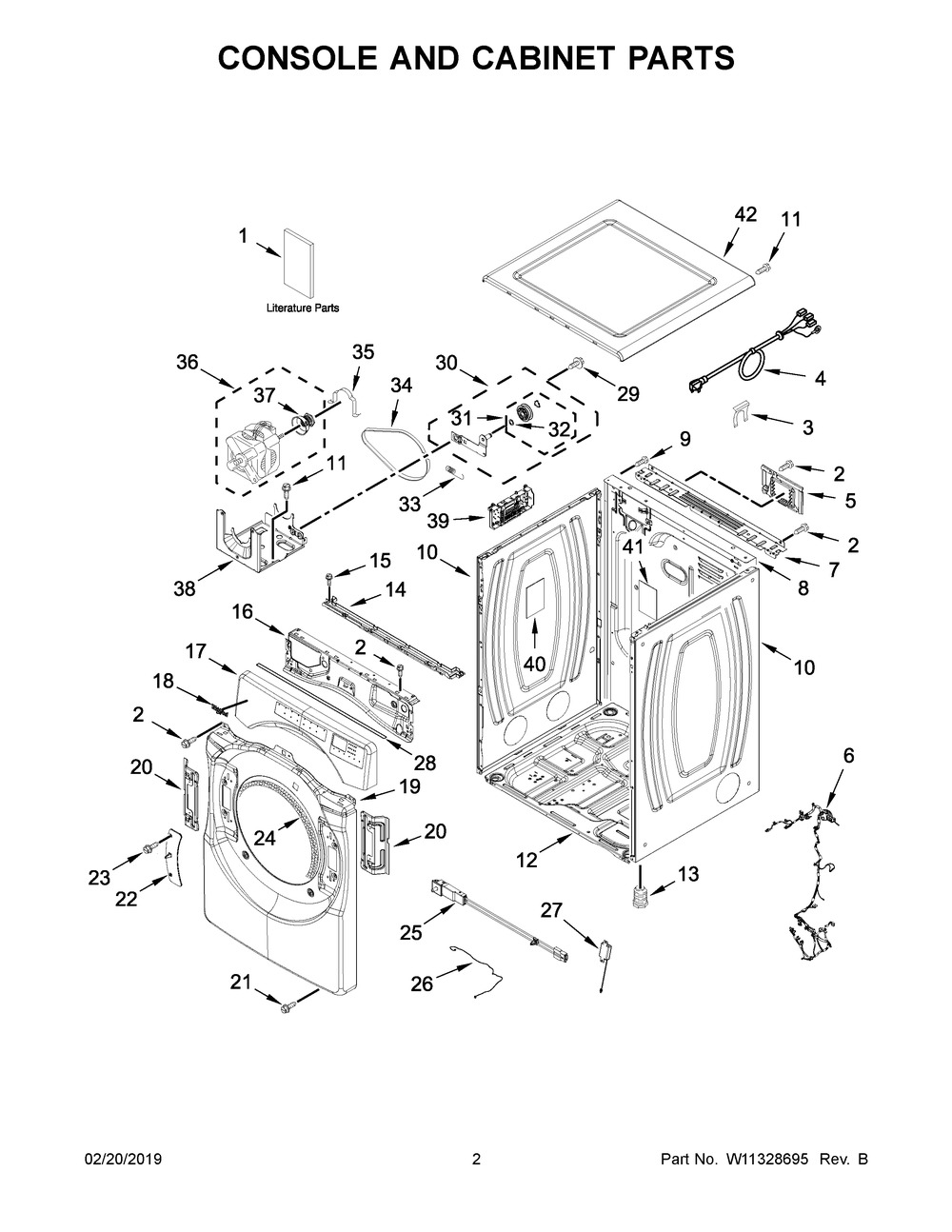 Console And Cabinet Parts Diagram and Parts List for YWED8620HC0  Whirlpool Dryer