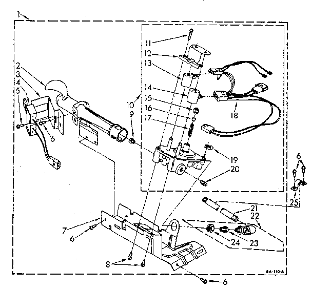 694670 Burner Assembly Diagram and Parts List for LG5701XSN0  Whirlpool Dryer