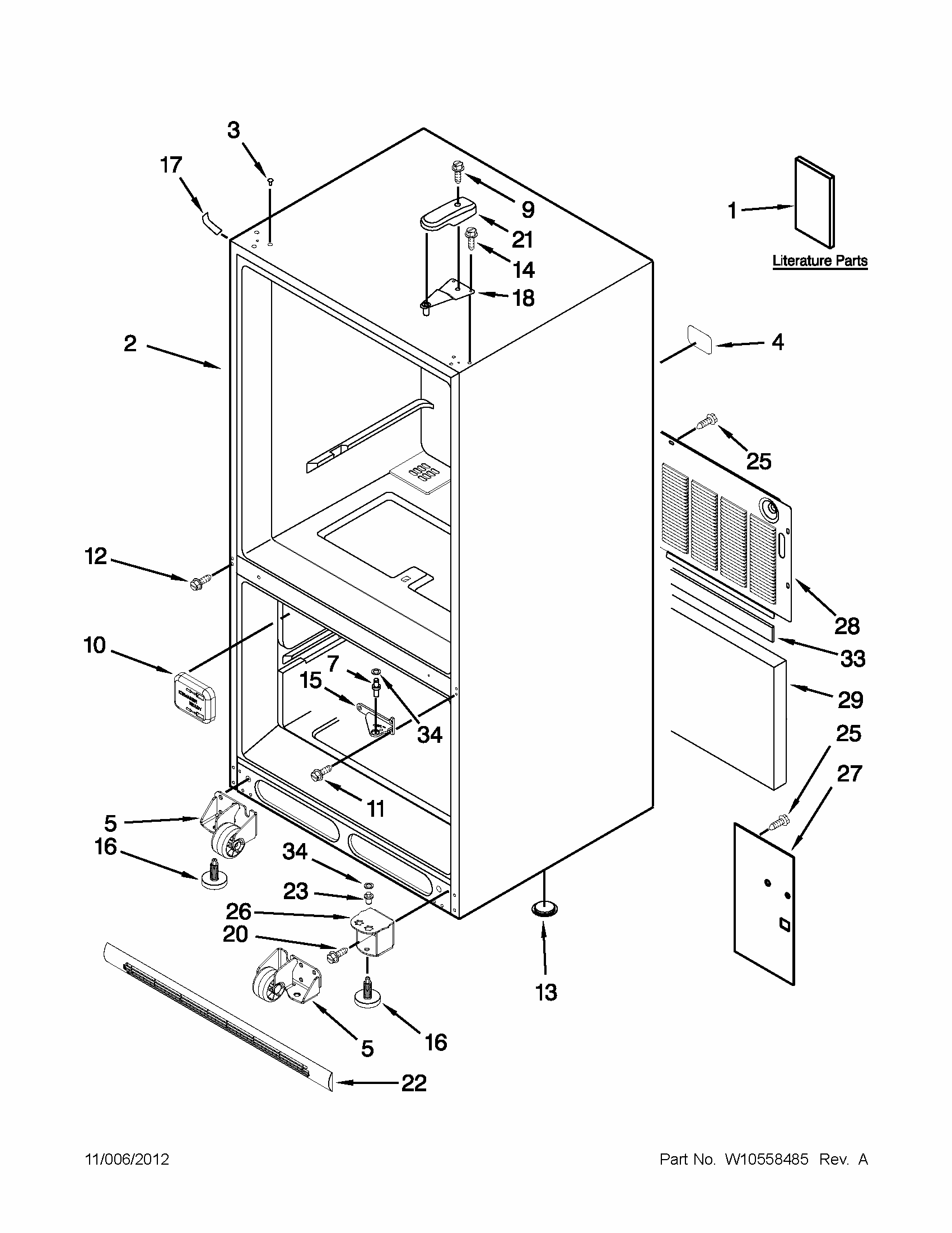 Cabinet Parts Diagram and Parts List for 59669912013  Kenmore Refrigerator