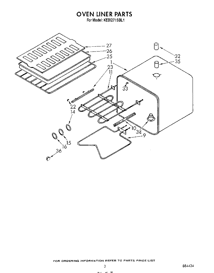 OVEN LINER Diagram and Parts List for KEBI271SBL1  KitchenAid Wall Oven