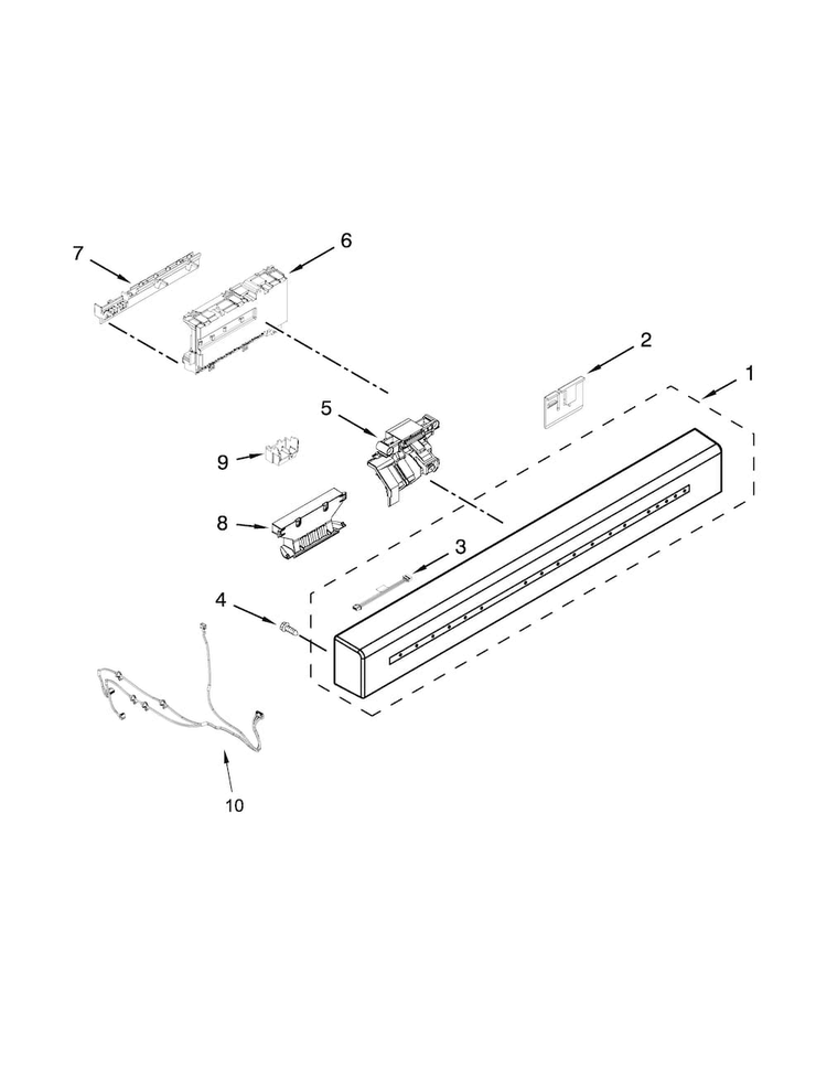 Control Panel And Latch Parts Diagram and Parts List for KDFE104DWH2  KitchenAid Dishwasher
