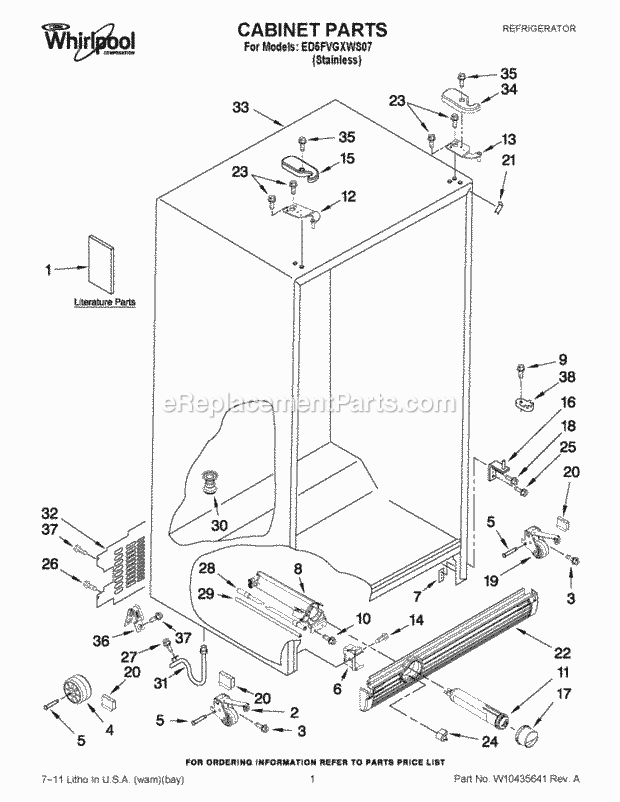 CABINET PARTS Diagram and Parts List for ED5FVGXWS07  Whirlpool Refrigerator