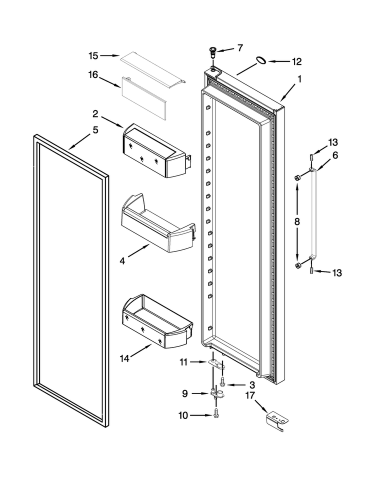 Refrigerator Door Parts Diagram and Parts List for BRS75ARANA00  Whirlpool Refrigerator