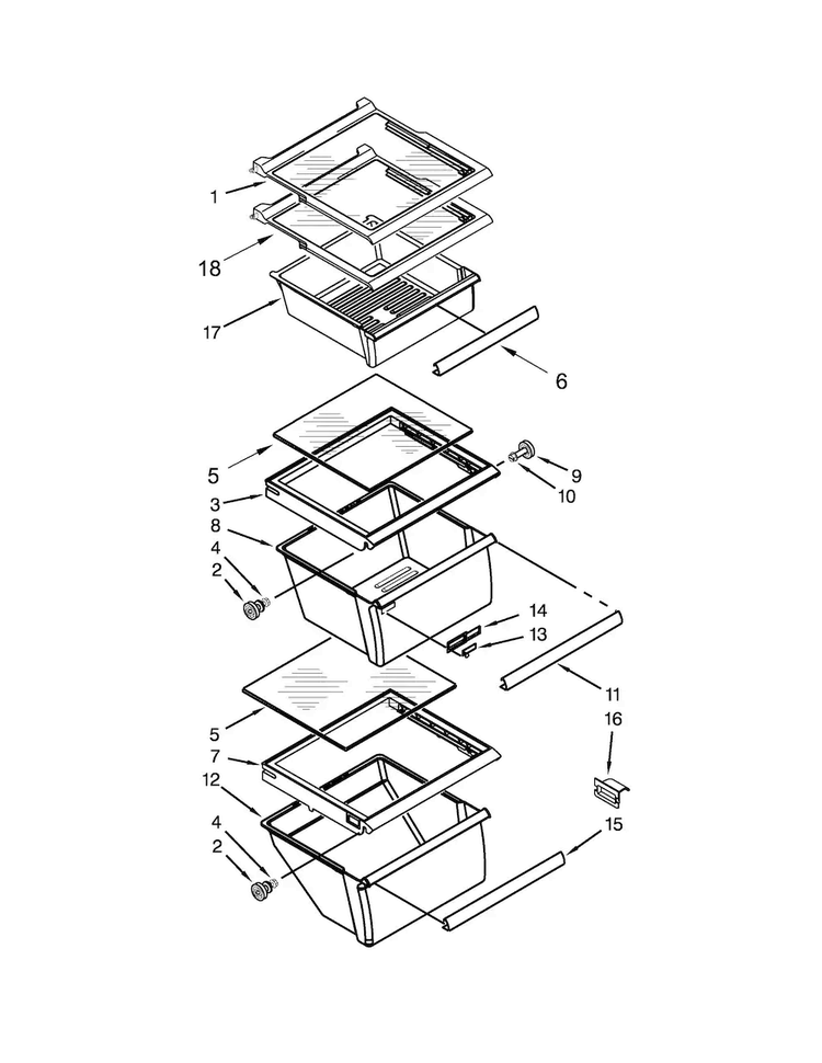 Refrigerator Shelf Parts Diagram and Parts List for 10641122212  Kenmore Refrigerator