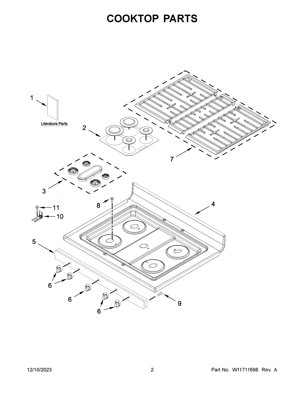 Cooktop Parts Diagram and Parts List for WFG535S0LS5  Whirlpool Range
