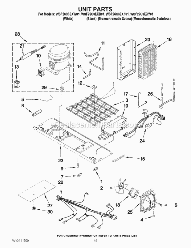 UNIT PARTS Diagram and Parts List for WSF26C3EXF01  Whirlpool Refrigerator