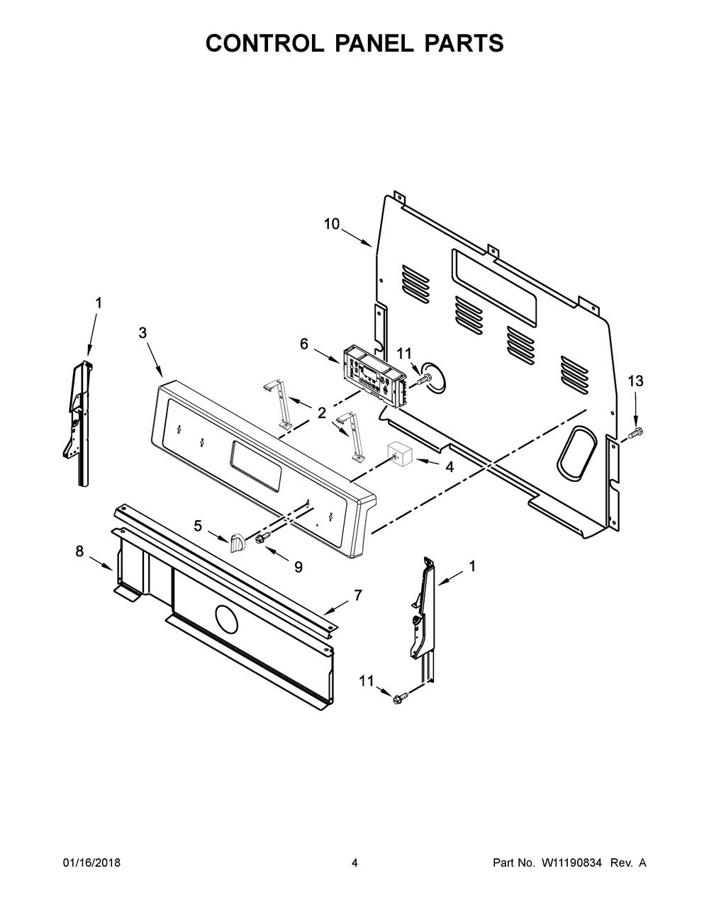 Control Panel Parts Diagram and Parts List for WFE510S0HW0  Whirlpool Range