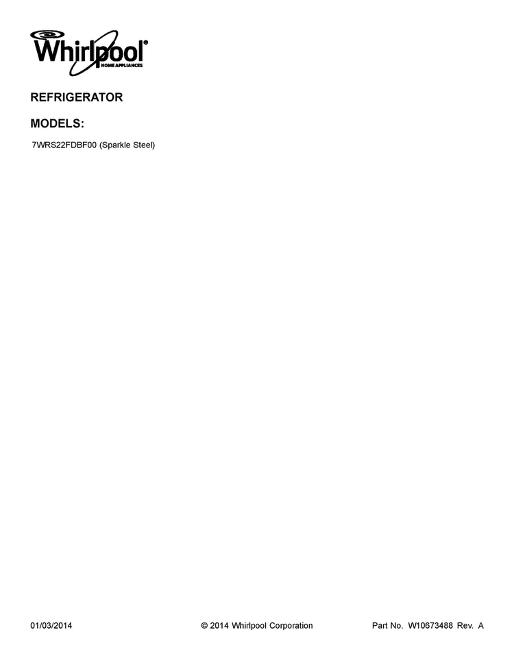 Cover Sheet Diagram and Parts List for 7WRS22FDBF00  Whirlpool Refrigerator