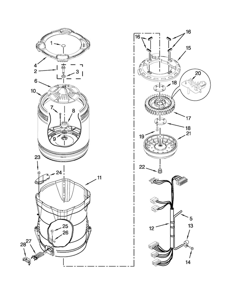 Motor, Basket And Tub Parts Diagram and Parts List for WTW8540BW0  Whirlpool Washer