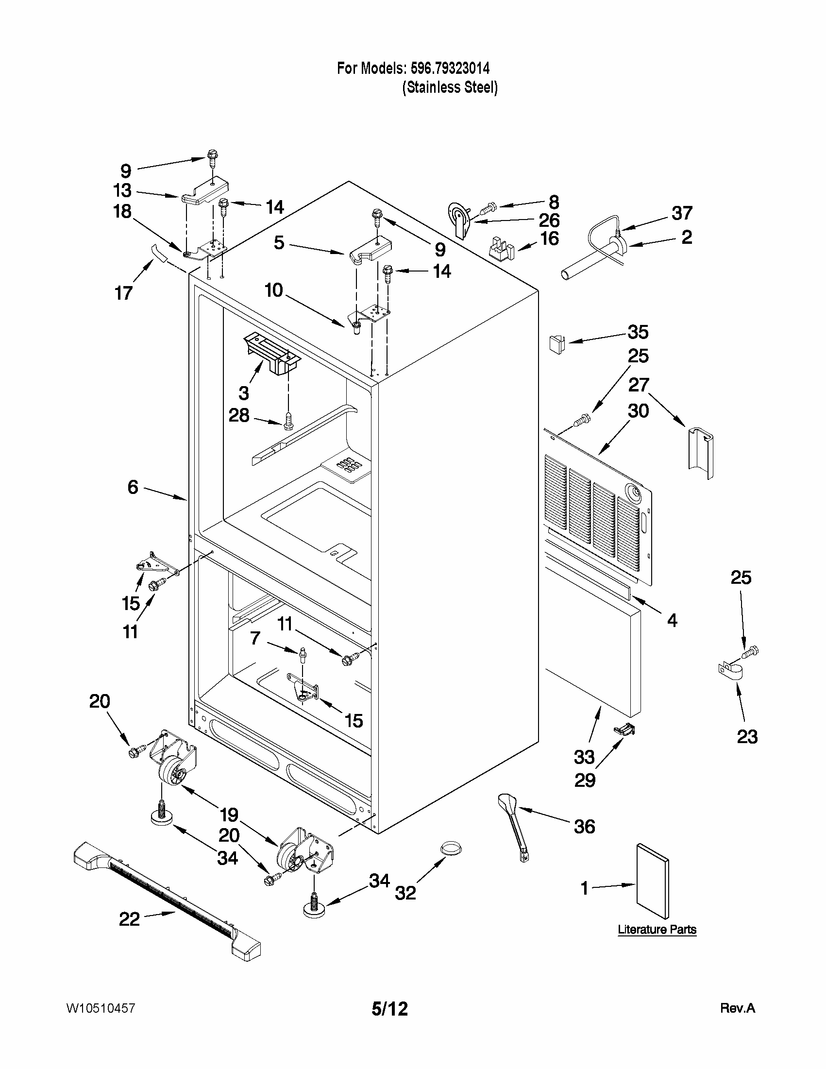 Cabinet Parts Diagram and Parts List for 59679323014  Kenmore Refrigerator