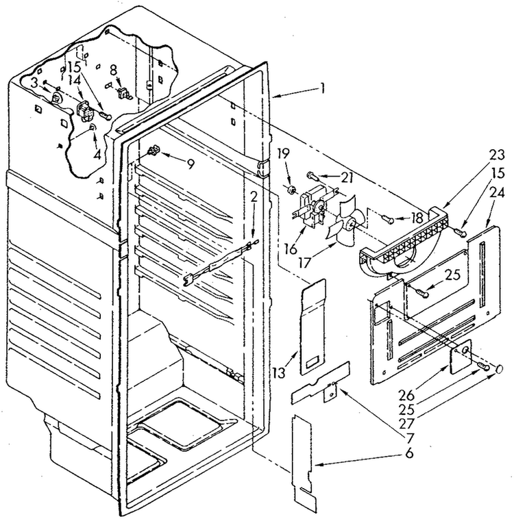 Liner Diagram and Parts List for ET18JKXSM05  Whirlpool Refrigerator