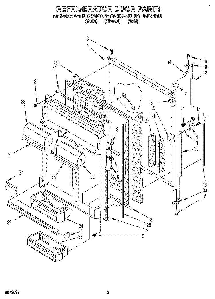 REFRIGERATOR DOOR Diagram and Parts List for 8ET18DKXBW00  Whirlpool Refrigerator