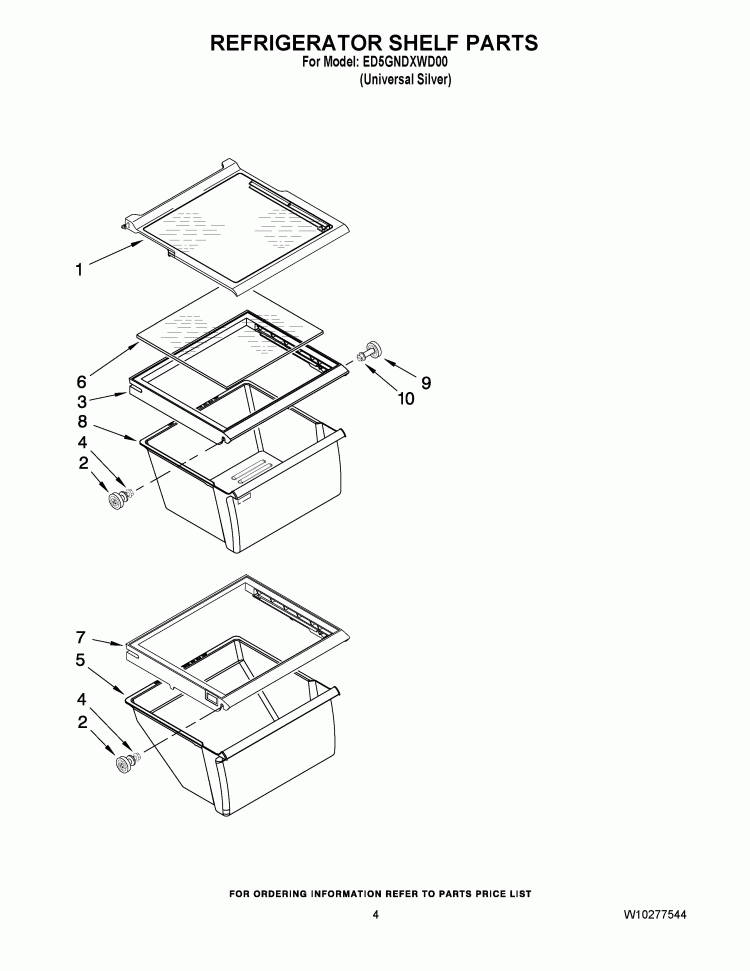 REFRIGERATOR SHELF PARTS Diagram and Parts List for ED5GNDXWD00  Whirlpool Refrigerator