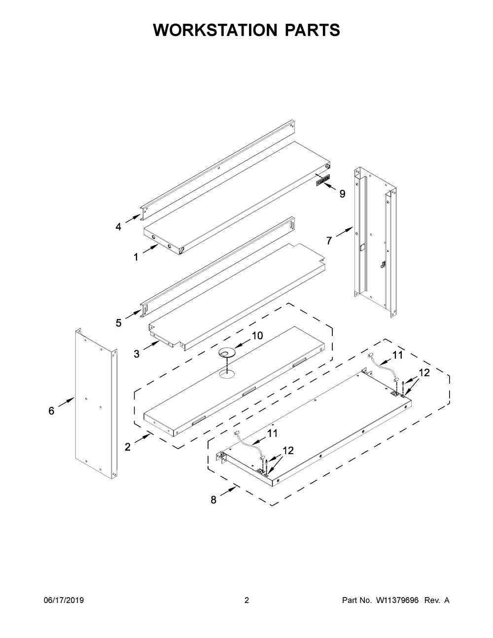 Workstation Parts Diagram and Parts List for GAFS42KDJSG00  Whirlpool Cabinet