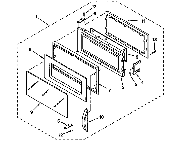 Door Diagram and Parts List for MH7116XBB6  Whirlpool Microwave