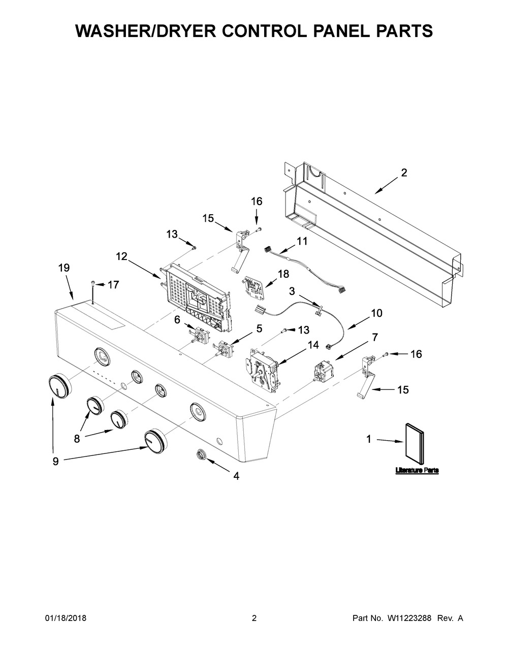 Washer/dryer Control Panel Parts Diagram and Parts List for WETLV27HW0  Whirlpool Washer Dryer Combo