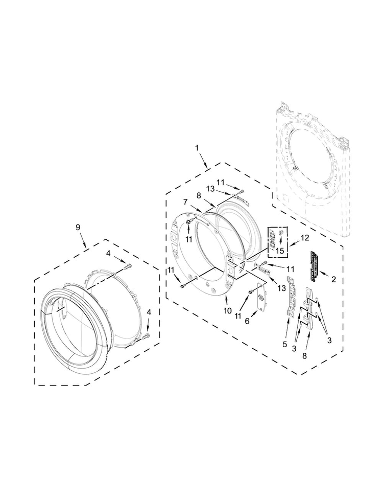Door Parts Diagram and Parts List for WGD7590FW0  Whirlpool Dryer