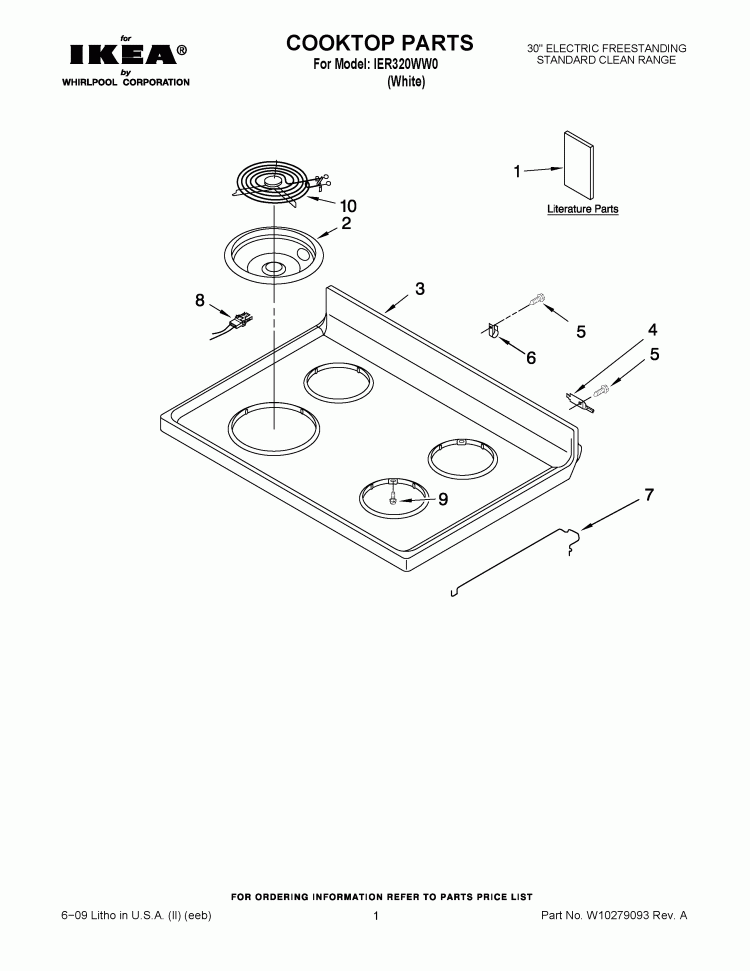 COOKTOP PARTS Diagram and Parts List for IER320WW0  Inglis Range