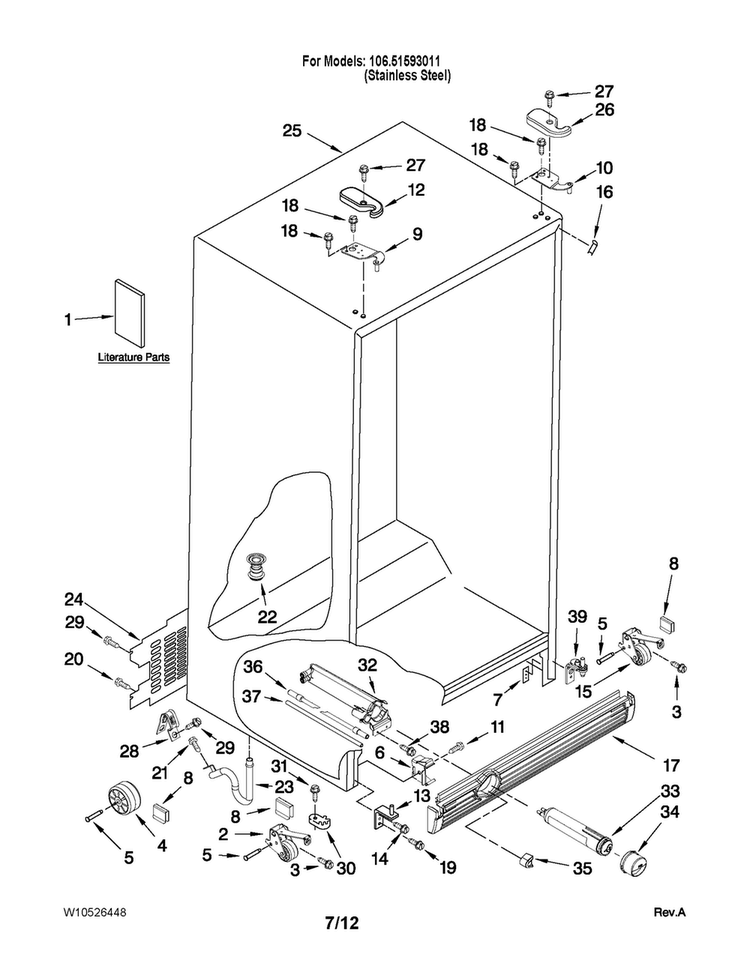 Cabinet Parts Diagram and Parts List for 10651593011  Kenmore Refrigerator