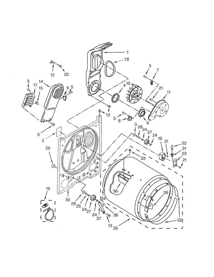 Bulkhead Diagram and Parts List for 11062332510  Kenmore Dryer