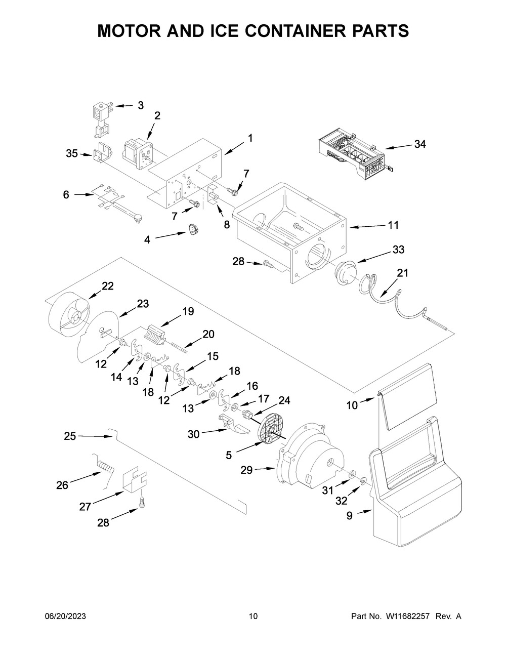 Motor And Ice Container Parts Diagram and Parts List for WRS321SDHZ11  Whirlpool Refrigerator
