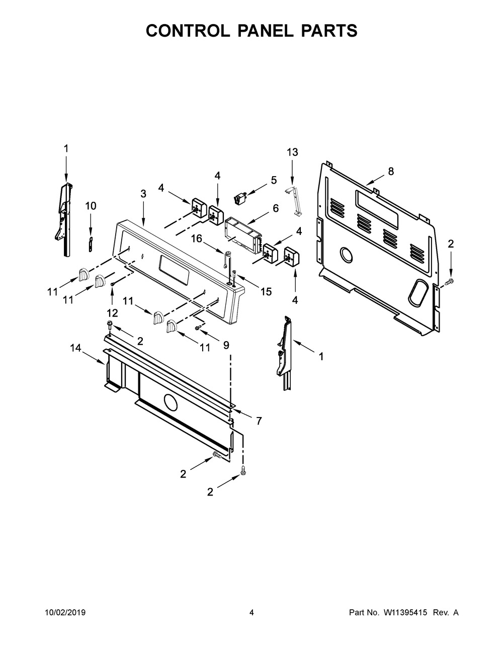 Control Panel Parts Diagram and Parts List for YWFC310S0ES4  Whirlpool Range
