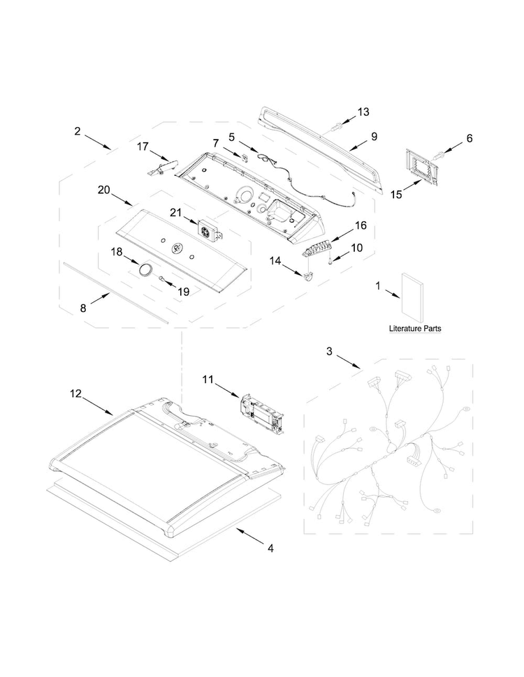 Top And Console Parts Diagram and Parts List for 11068132413  Kenmore Dryer