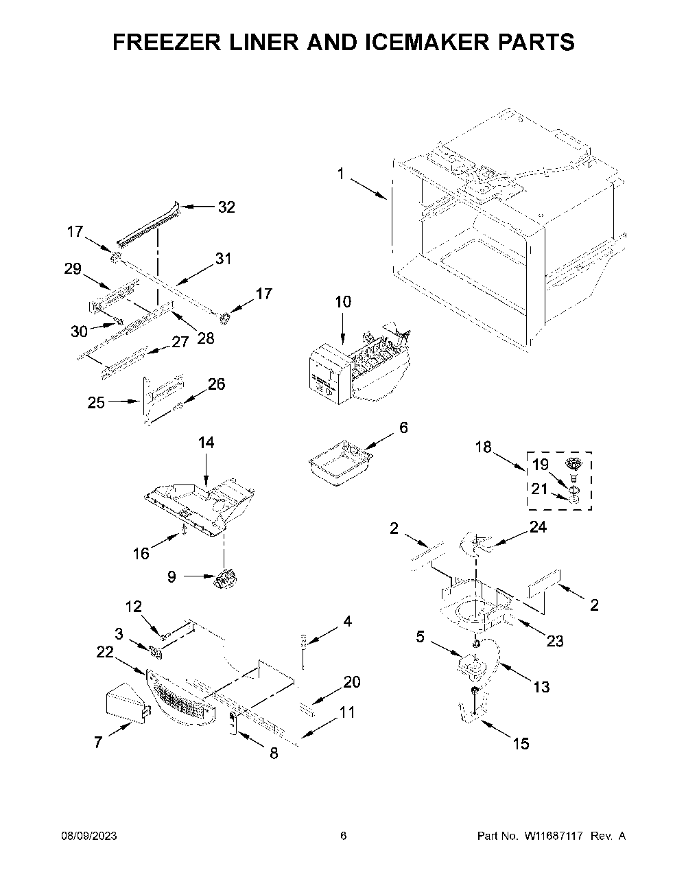 Freezer Liner And Icemaker Parts Diagram and Parts List for KRFF302EBS05  KitchenAid Refrigerator