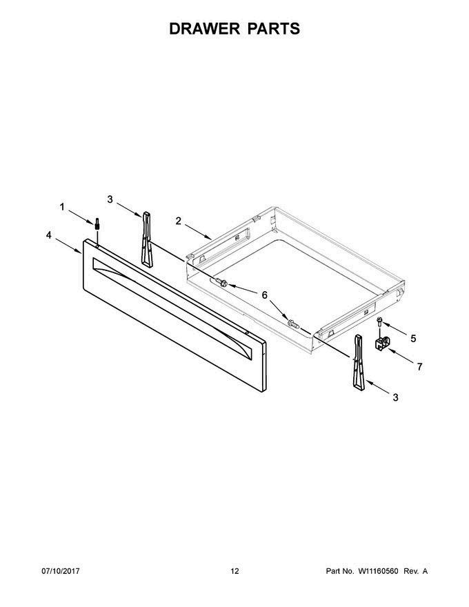 07 - Drawer Parts Diagram and Parts List for WFG525S0HB0  Whirlpool Range