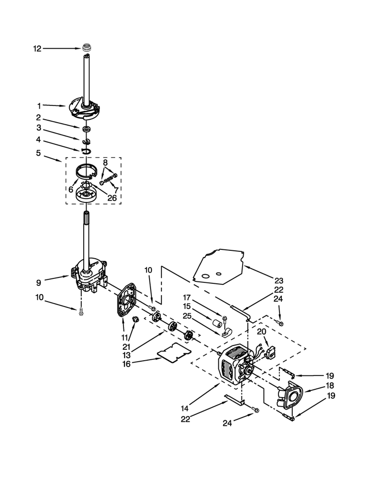 Brake, Clutch, Gearcase, Motor And Pump Parts Diagram and Parts List for WGT3300XQ3  Whirlpool Washer Dryer Combo