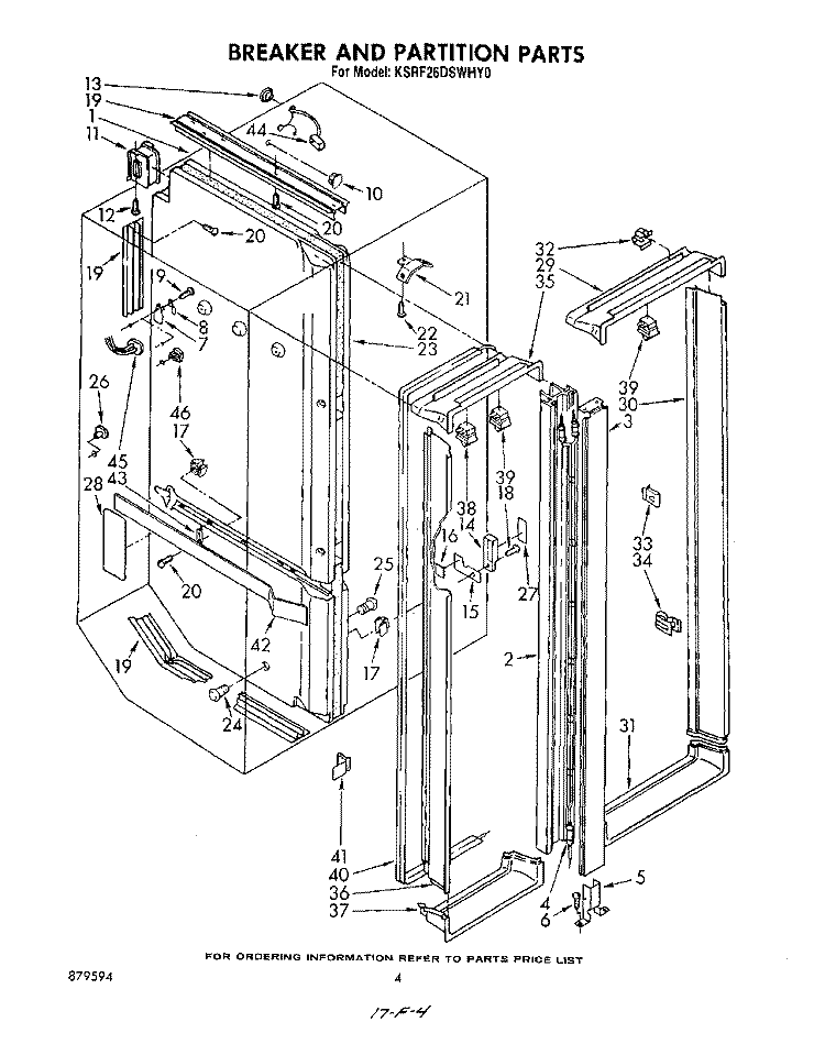 BREAKER AND PARTITION Diagram and Parts List for KSRF26DSWHY0  KitchenAid Refrigerator