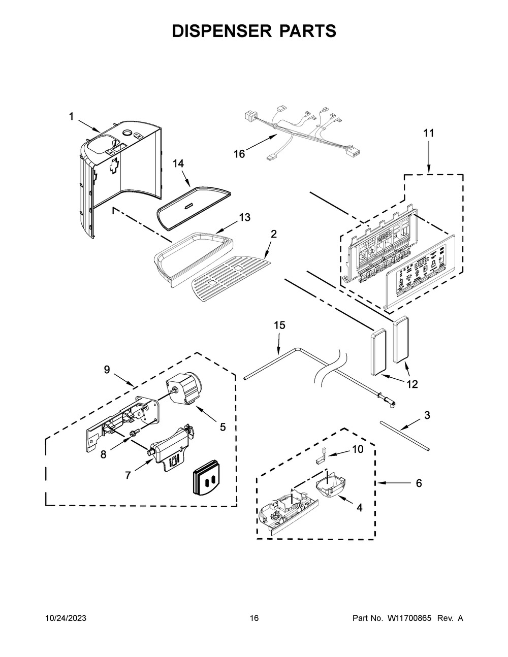 Dispenser Parts Diagram and Parts List for KRSC700HBS05  KitchenAid Refrigerator