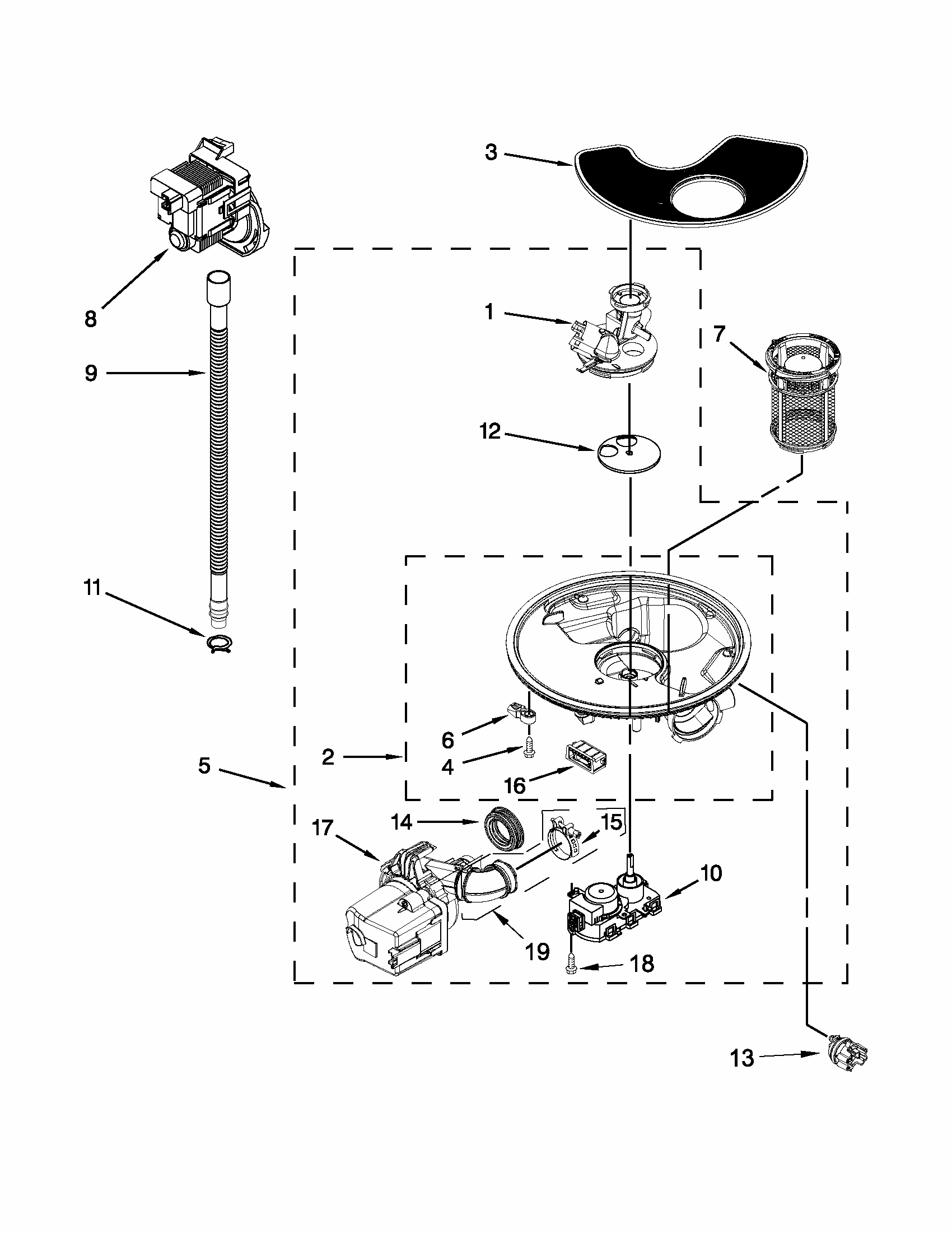 Pump And Motor Parts Diagram and Parts List for 66512093K210  Kenmore Dishwasher