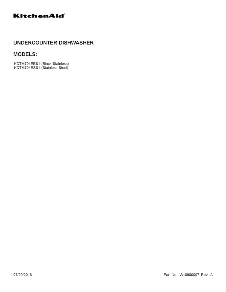 Cover Sheet Diagram and Parts List for KDTM704ESS1  KitchenAid Dishwasher