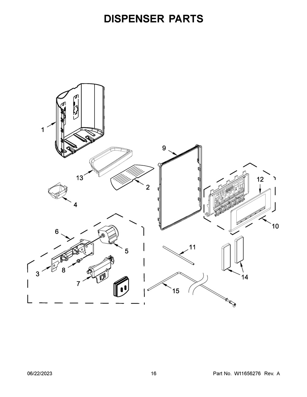 Dispenser Parts Diagram and Parts List for WRS571CIHV05  Whirlpool Refrigerator
