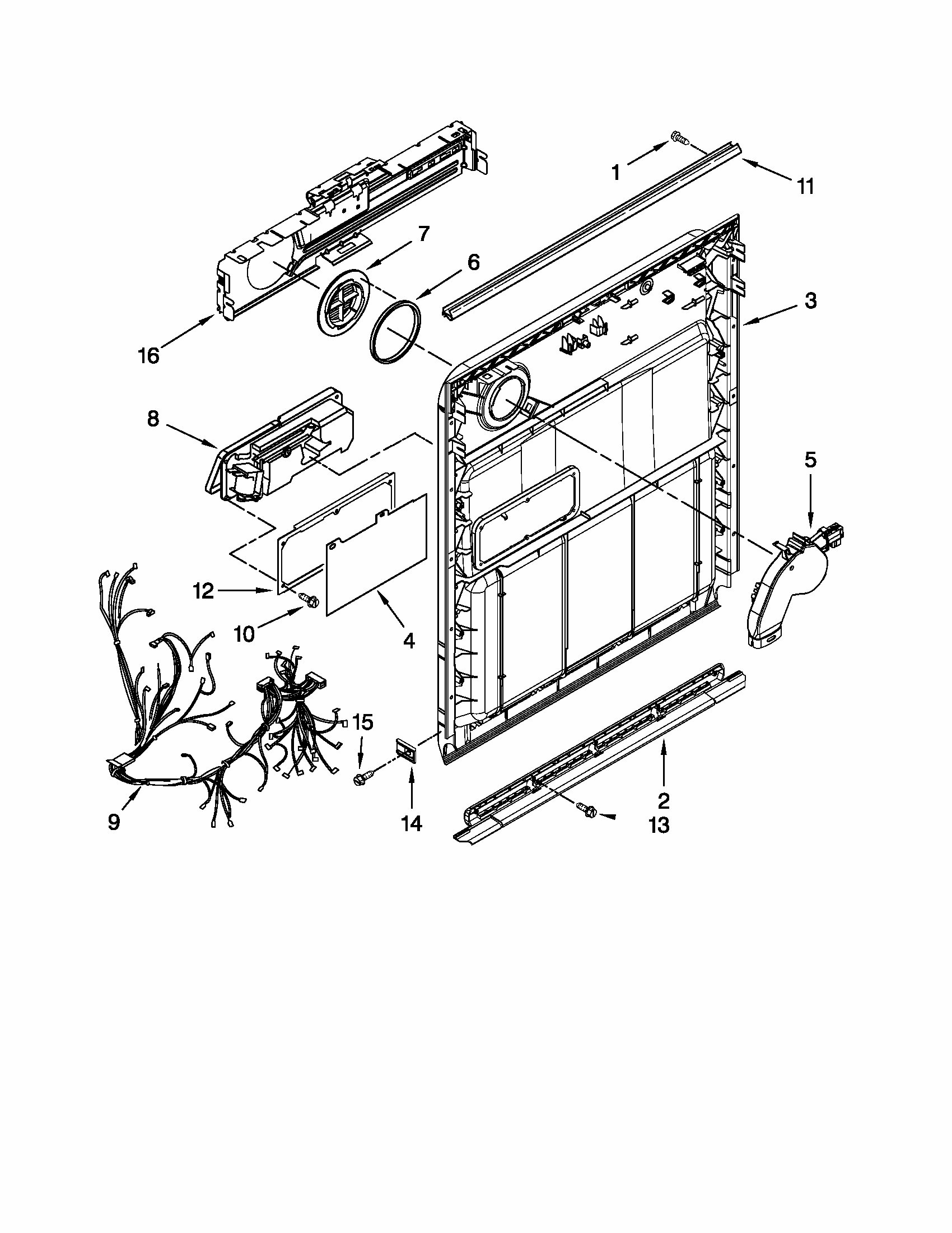Inner Door Parts Diagram and Parts List for 66513292K110  Kenmore Dishwasher