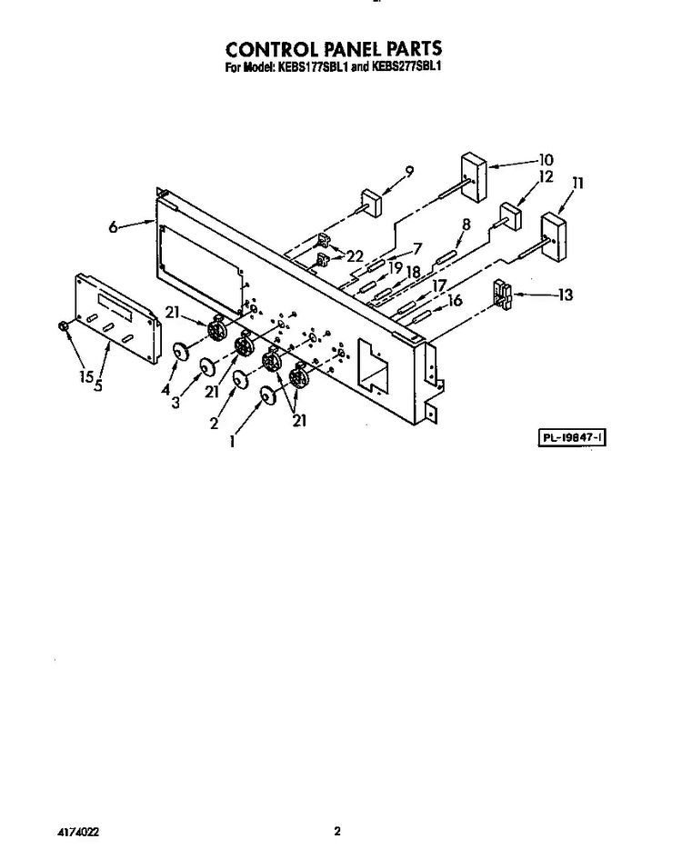 Control Panel Diagram and Parts List for KEBS177SBL1  KitchenAid Wall Oven
